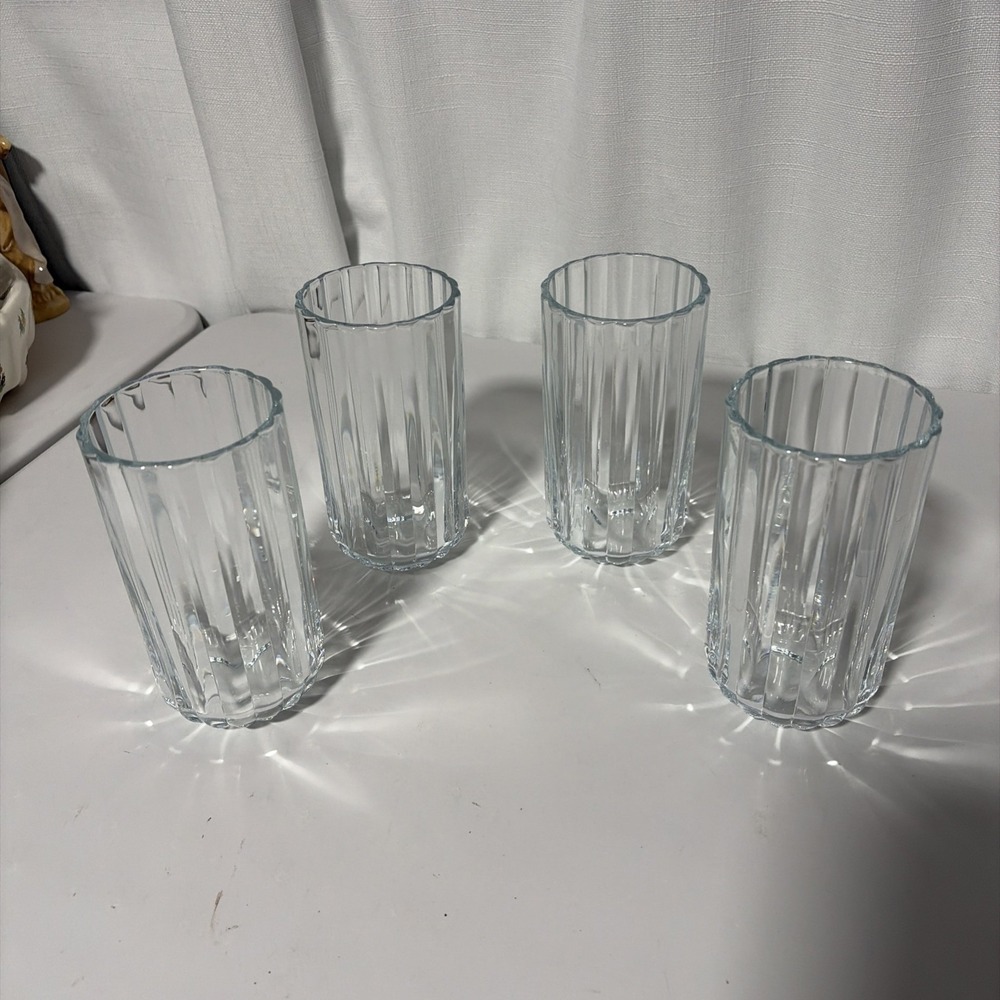 Unbranded Clear Ribbed Crystal Highball Drinking Glasses Set of 4 5.5" Tall